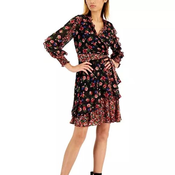 Tahari ASL Twin-Print Ruffle Dress sz 14 - Picture 1 of 16